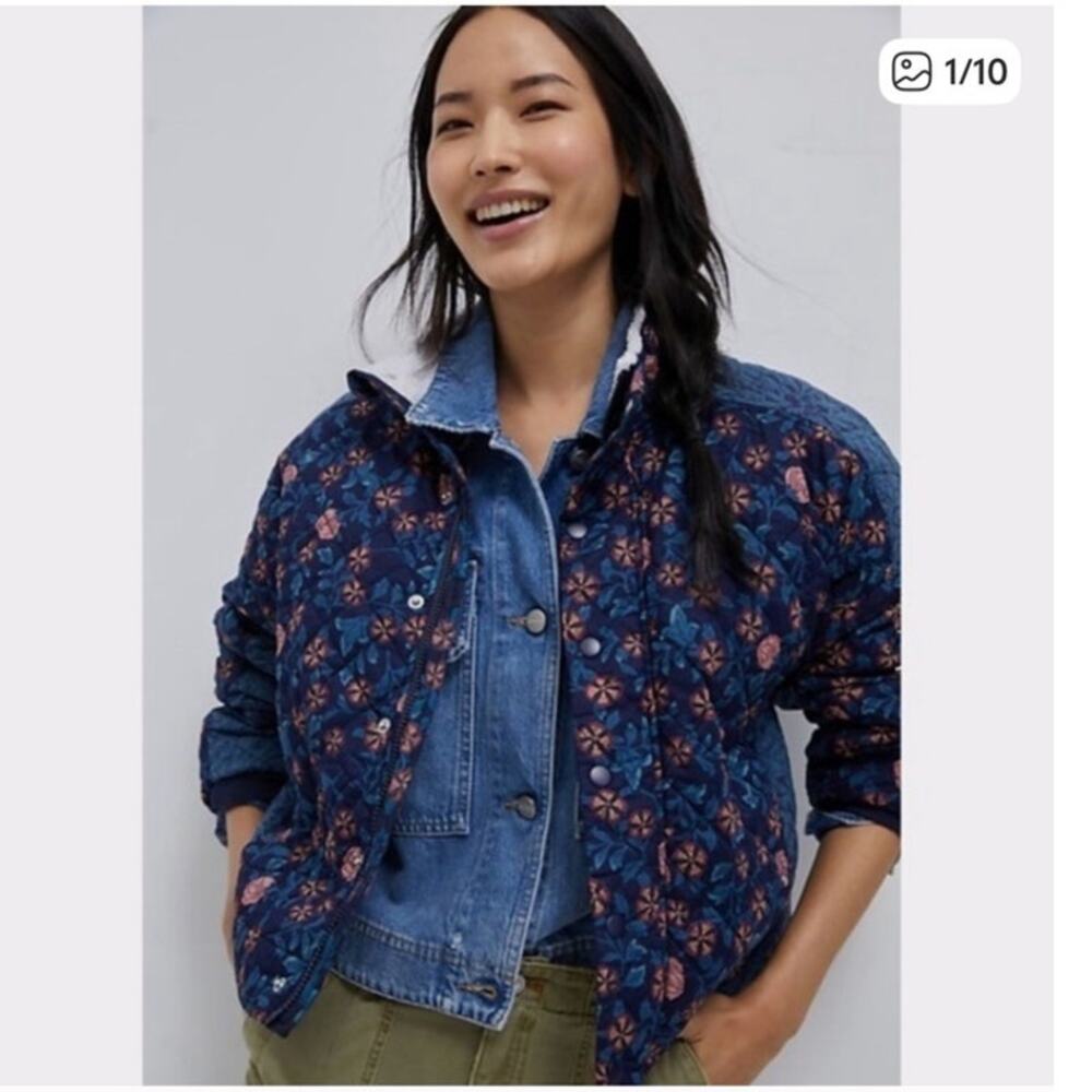 Anthropologie Saturday/Sunday Medium Quilted Pockets Bomber Floral Gayla Jacket